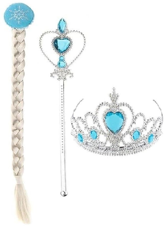 Fancy Steps Princess Accessories for Girls | Birthday Party Elsa Accessories, Crown Wand, Unicorn Headband and Wig for Fairytale (Stick,Crown,Wig) - Image 1